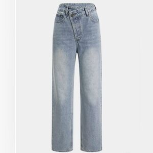 Asymmetrical Waist Straight Leg Jeans